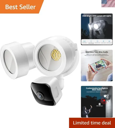 3K UHD Floodlight Camera with Color Night Vision & 2200-Lumen Security Lights