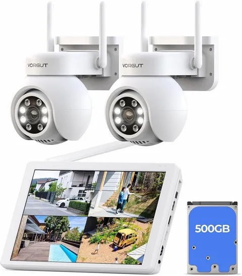EQL-Wireless Security Camera System with 10" LCD Monitor, 2PCS 3MP PTZ Outdoor