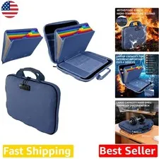 Hard Case Fireproof Document Box, Portable Blue Safe with Lock, A4 Organizer
