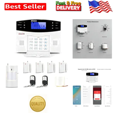 10pcs Wireless DIY Home Burglar Alarm System, 4G WiFi GSM, No Monthly Fee,Hom...