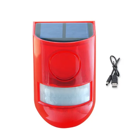 Waterproof Solar Motion Sensor Alarm 110db Siren Red Strobe Light Alarm Lamp