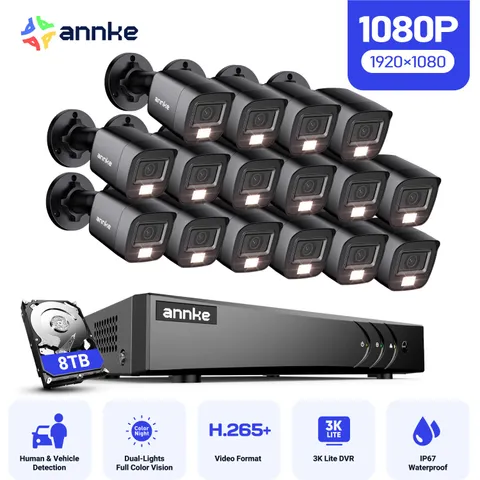 ANNKE 16CH 5MP Lite DVR 1080P CCTV Security Camera System AI Color Night Vision