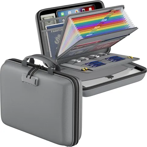 Fireproof File Organizer w/ Lock,Hard-Shell Case Fireproof Document Box-13Pocket