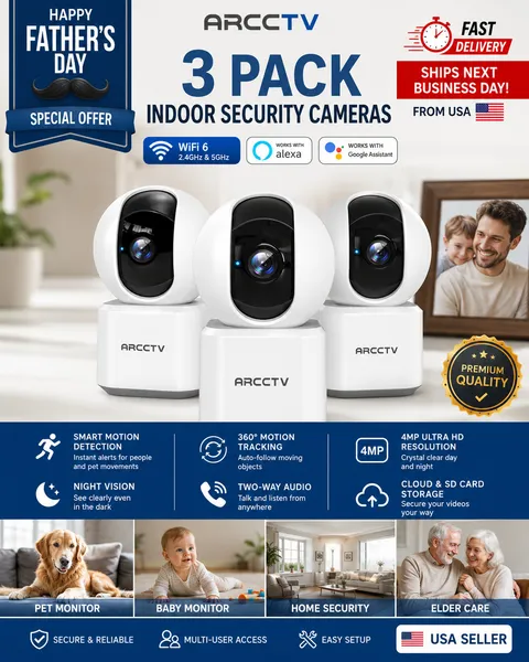 3-Pack ARCCTV WiFi 6 Security Cameras 5G/2.4G Pet Cam Night Vision Alexa