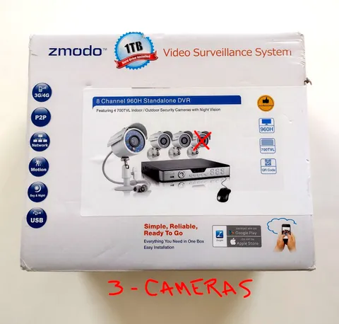 Zmodo 8 Channel 960H Standalone DVR Video Surveillance System W/ 3 CAMERAS *READ