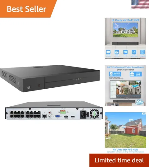 16 Channel 4K PoE NVR - Ultimate Surveillance with Remote Access & 12TB Storage
