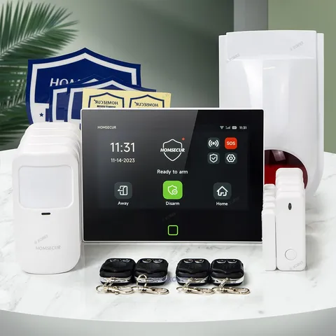 HOMSECUR Newest Model 7'' Touchscreen Alarm System 19pcs, 120dB Flash Siren+PIR