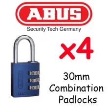  ABUS Combination Padlocks - Resettable 30mm  x4  BULK LOT High quality - BLUE