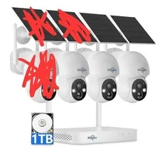 Hiseeu Wireless Security Camera System, Outdoor Solar Powered 3-Camera 1-Tb...W4