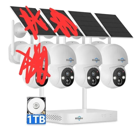 Hiseeu Wireless Security Camera System, Outdoor Solar Powered 3-Camera 1-Tb...W4