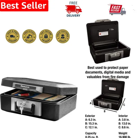 Classified Fireproof Safe Box - Key Lock Protection for Documents, 0.25 Cu Ft