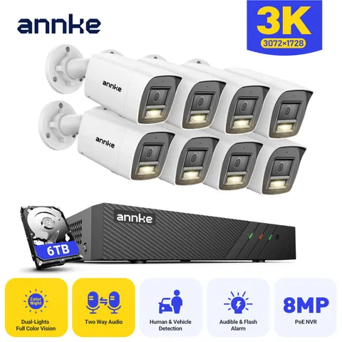 ANNKE 3K POE AI Color Night Security Camera System 2-Way Audio 8CH 8MP NVR IP67