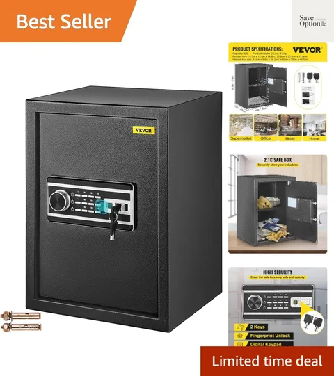Safe Box, 2.1 CU.FT Fingerprint Safe Box for Money w/ 2 Keys & Digital Keypad...