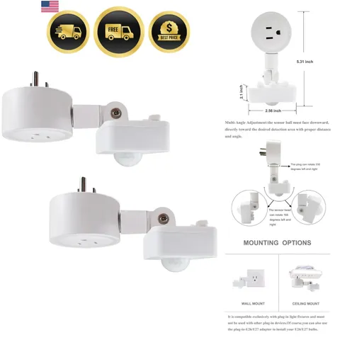 Motion Sensor Light Switch Indoor Plug in Wall Mount Detects 16ft Wide Area 2...