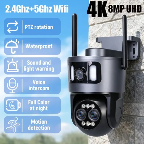 8MP 4K 5G WiFi Security Camera 3 Lens 1-10X Zoom Home Outdoor PTZ Night Vision