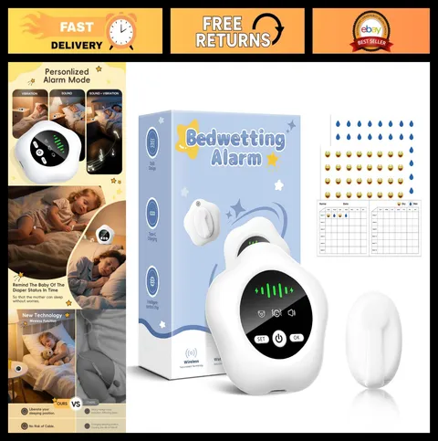 Compact Wireless Bedwetting Alarm - Rechargeable 3-Mode Sensor for Kids, Progres