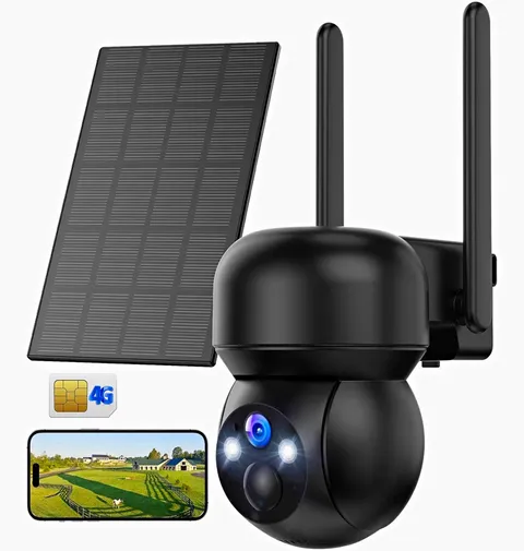 4G LTE Solar PTZ Outdoor Surveillance Camera 2K Color Night Vision IP65