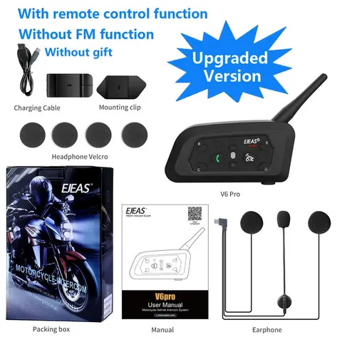 EJEAS V6 PRO+ Motorcycle Bluetooth Helmet Headset Intercom 850mAh MOTO Communica