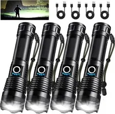 4 Pack Rechargeable LED Flashlights High Lumens 99000LM Adjustable Waterproof