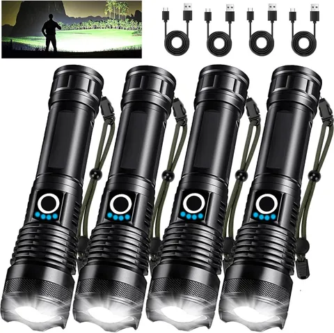 4 Pack Rechargeable LED Flashlights High Lumens 99000LM Adjustable Waterproof