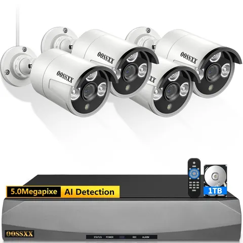 5MP PoE Wired Security Camera System Outdoor 4Pcs Indoor Cameras 1TB HDD