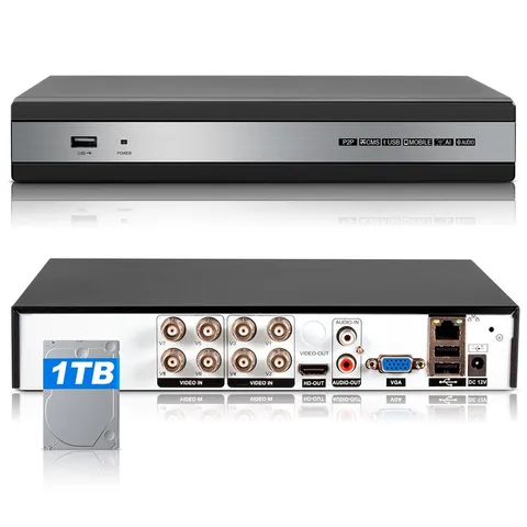 6-in-1 8 Channel Hybrid DVR H.265+ Continuous Recording CCTV Recorder 1TB HDD