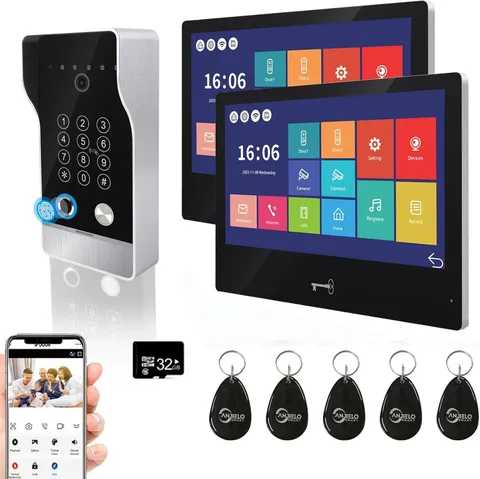 1080P Video Door Phone Intercom, 2 Pcs 10 Inch Wired Touch Screen for Apartment
