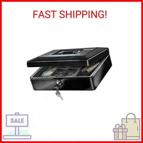 SentrySafe Black Money Saving Box with Cash Tray and Key Lock, Portable Safe Box