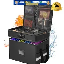 Secure 2-Layer Fire-resistant File Organizer - Lightweight & Foldable Black Box
