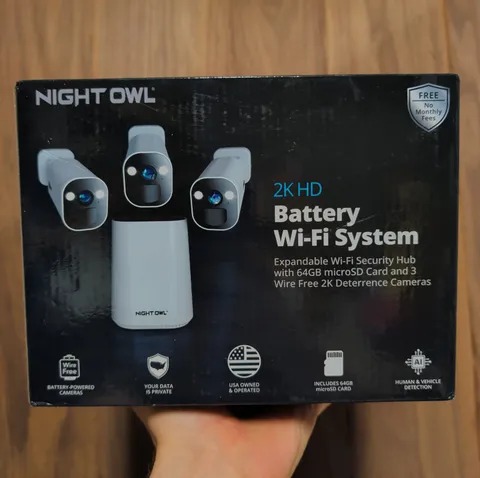 New, Night Owl 2K HD Battery Wi-Fi System Security Hub with 3 HD Cameras
