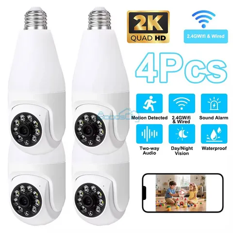 1-4Pcs 360° WIFI 2K IP E27 Light Bulb Camera IR Night Smart Home Security Cam