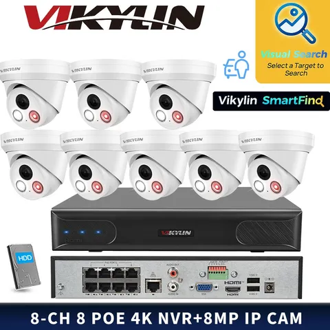 VIKYLIN SmartFind 8POE 8CH NVR Set Dual lens Smart Color light 8MP IP Camera Lot