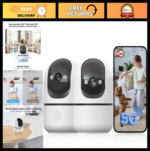 Indoor Security Camera 5G/2.4G WiFi, 360° Pan/Tilt, AI Motion Detection, Night V