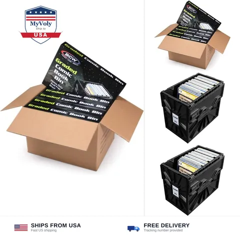 BCW Graded Comic Book Bin with Partition – Black (5 Pack) | Holds Up To 30 Gr...