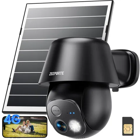 4G LTE Solar Security Camera Wireless Outdoor, No WiFi, 2K Night Vision, 360° Pa