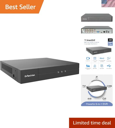 5MP Lite Surveillance DVR - Records 8 Channels, Compatible with Multiple Cameras