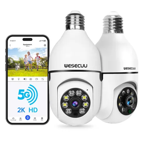 Wireless Light Bulb Security Camera - 2K HD, WiFi, Motion Detection, Night Visio