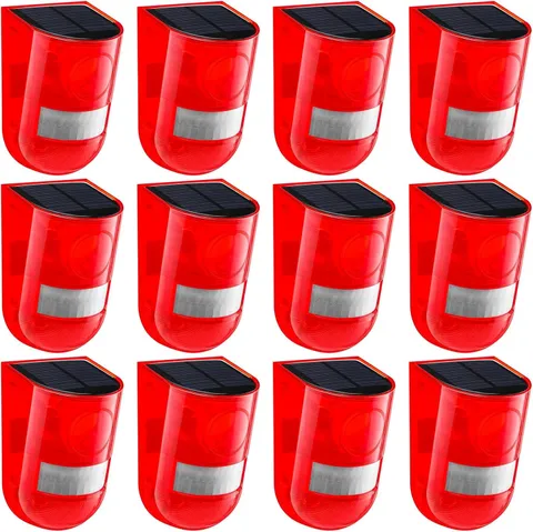 Qualirey 6 Pack Solar Sound and Light Alarm Motion Sensor 129db Outdoor red 