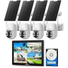 Solar Security Cameras Wireless Outdoor with 10" Monitor, 4 Cam Kit