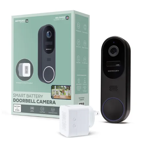 Merkury Smart Doorbell Camera - WireFree Battery Cam w Chime & Intelligent Alert