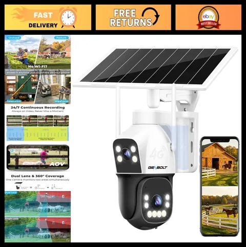 4G Solar Security Camera Outdoor, Wireless, 15600mAh Battery, HD Night Vision
