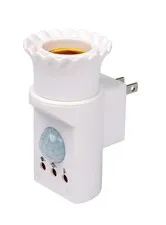 Motion Detection Sensor Switch Light Socket w/Power Plug 110v Security White