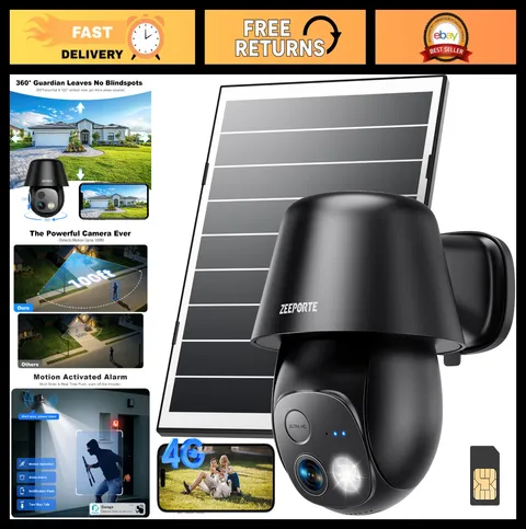 4G LTE Solar Security Camera - Wireless Outdoor, No WiFi, 2K Night Vision, 360°