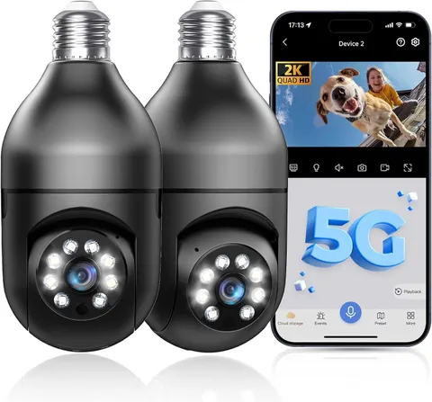 Light Bulb Security Camera 5G/2.4Ghz Wifi 2K Lightbulb Security Cameras Wireless