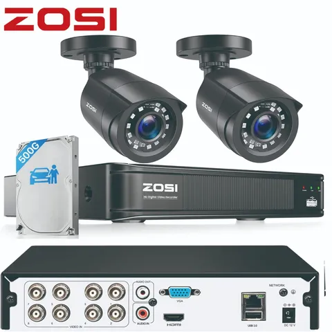ZOSI 5MP 8CH DVR 1080P IP66 2PK Outdoor CCTV Security Camera System 500GB HDD
