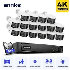 ANNKE 16CH NVR 4K POE 180° View Color Night Security Camera System Two Way Audio