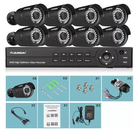 Floureon Security Camera NTSC System 8 AHD Cameras, 1080P, 8CH DVR