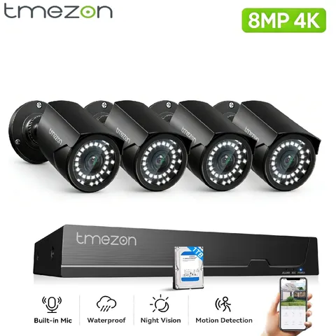 8MP Surveillance Camera System Outdoor 8CH NVR  1TB 2-Way Audio Home Security