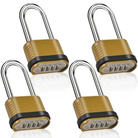 4 Pack Long Shackle Combination Padlock - 105mm Heavy Duty Combination Locks, Ou