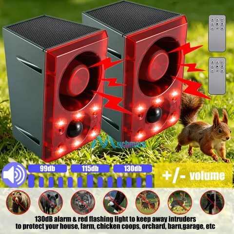 1~2Pack Solar Motion Sensor Gunshot Dog Sound Alarm Ultrasonic Animal Deterrent
